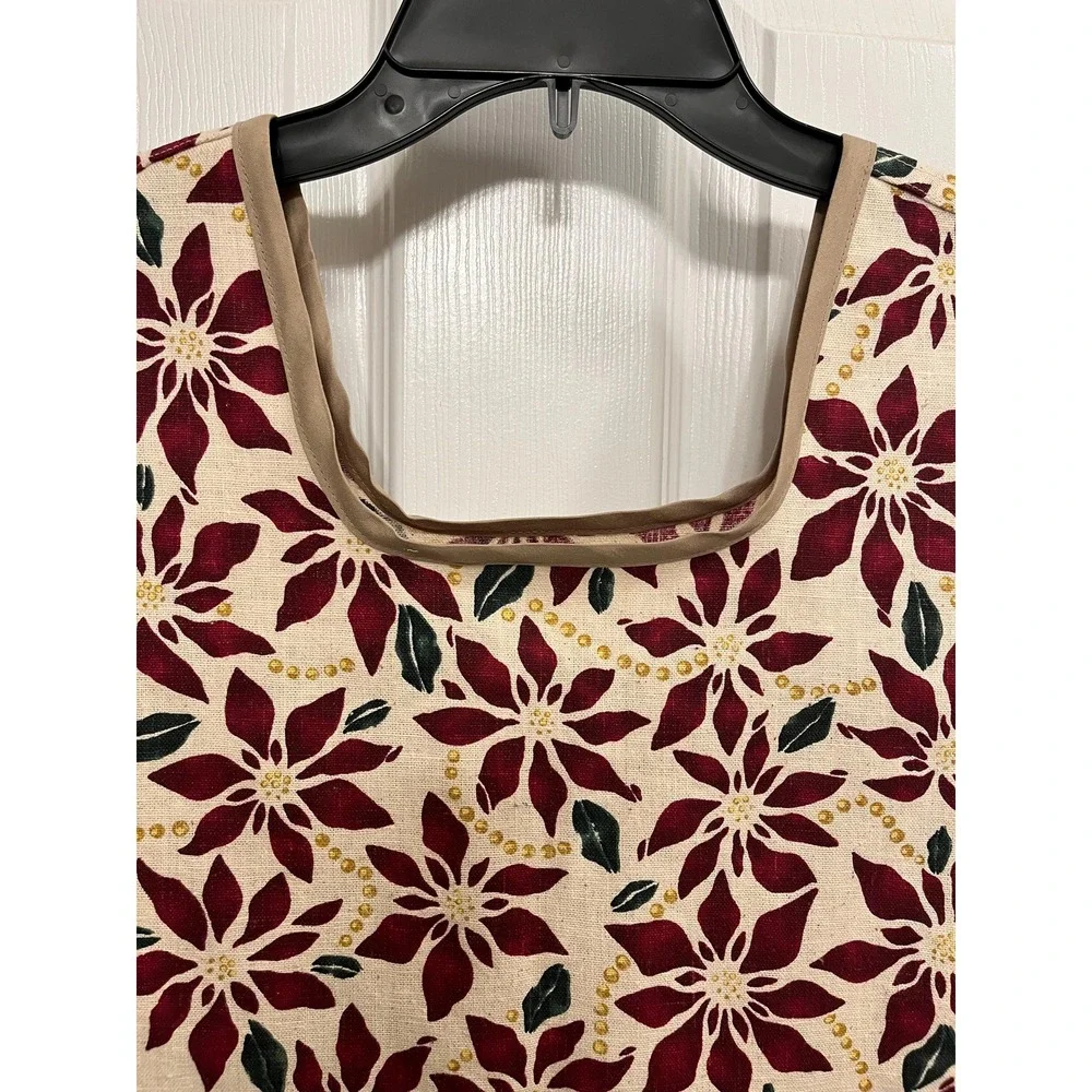 Handcrafted Poinsettia Kitchen Apron: Side Tie, XS-XL Ladies Size
